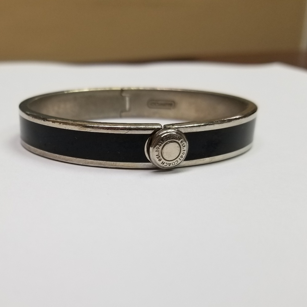 Coach black and silver hinged bangle bracelet